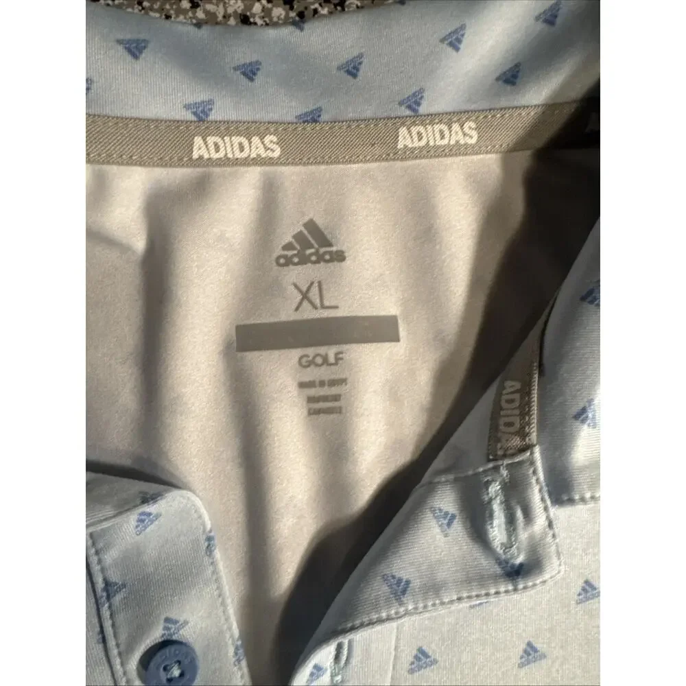 ADIDAS Mens Size XL 2X Athletic Golf Polo Shirt Adidas Logo Pattern Light Blue